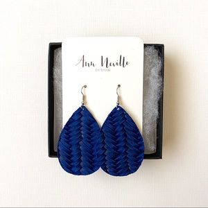 Royal blue braided leather earrings